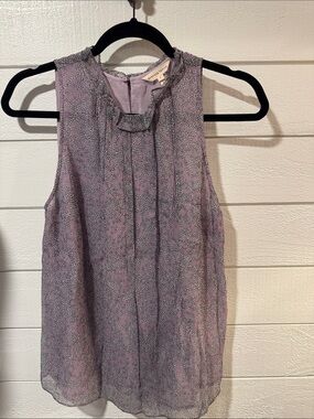 Rebecca Taylor Lavender Sleeveless Ruffle Neck Silk Blend Blouse- 6